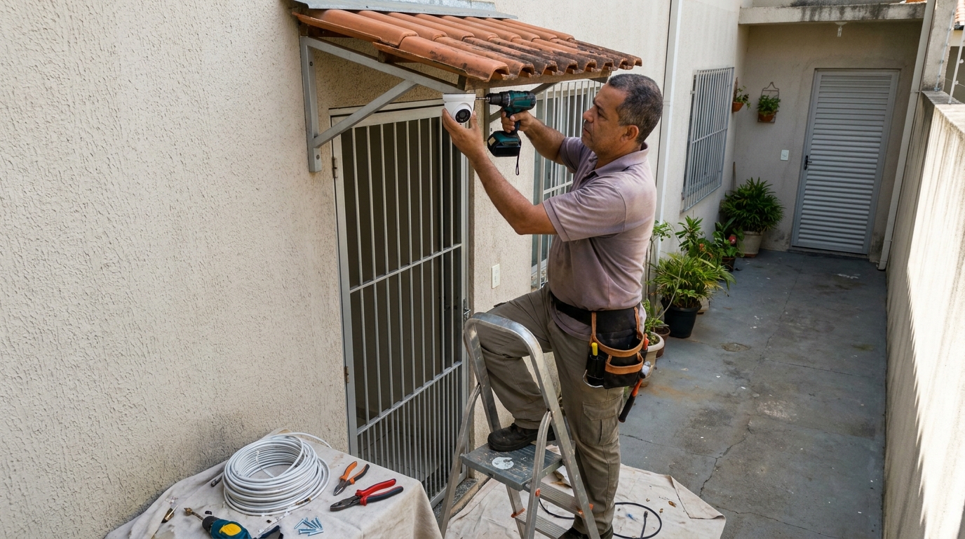 Eletricista instalando cameras de seguranca em Recife‑PE